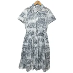 美品 クリーニング済 Christian Dior クリスチャンディオール トワルドゥジュイ シャツドレス ワンピース 221R81A3802 34 ネイビー レディース 古着 中古 USED
