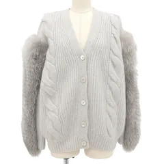 極美品▲DRAWER ドゥロワー 6515-199-0531 ウール フォックスファー付き ケーブル カーディガン グレー Mサイズ相当 正規品 レディース