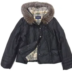 美品☆BURBERRY LONDON フード付き ダウンジャケット レディース フォックスファー 裏地ノバチェック フーデッドダウンジャケット