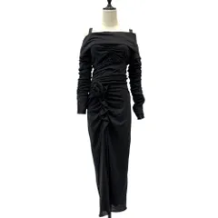 DOLCE&GABBANA ドルチェアンドガッバーナ オフショルダー ドレープ ラッフルデザイン ロングワンピース 42 ブラック レディース 古着 中古 USED