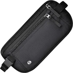 【こもれび屋】 こもれび屋セキュリティポーチ パスポートケース ウエストポーチ RFID スキミング防止 OD19 ブラック A (ブラック A,  28cmx14cm)