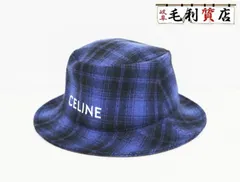セリーヌ CELINE 2AUO4994R チェック柄 ロゴ ブルー バケットハット サイズL メンズ【中古】帽子