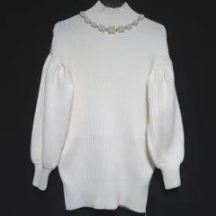 美品 Simone Rocha シモーネロシャ パール×ビジュー装飾 ロングスリーブ ハイネック ニット セーター XSサイズ ホワイト レディース 古着 中古 USED 美品 Simone Rocha シモーネロシャ パール×ビジュー装飾 ロング