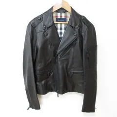 美品 BURBERRY LONDON バーバリーロンドン 裏地ノバチェック柄 レザー ライダースジャケット サイズ38 ブラック レディース 古着 中古 USEDのサムネイル
