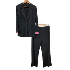 美品 LEONARD レオナール カンカンストレッチ フラワープリント テーラードジャケット パンツ セットアップ L 73 ブラック レディース 古着 中古 USED