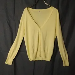 M1-02360【Women】UNIQLO(ユニクロ) 長袖 カーディガン (L) / 黄色 裏、中央汚れ有 裏、中央ほつれ有 K