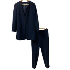 美品 SOEJU ソージュ ストレッチファイン ノーカラージャケット パンツ スーツ セットアップ L/XL ネイビー レディース 古着 中古 USED