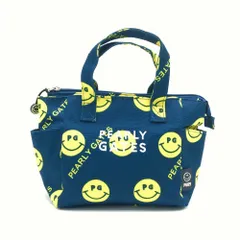 【超美品】パーリーゲイツ カートバッグ ネイビー×イエロー ニコちゃん総柄 スマイル 内外ポケット ゴルフ PEARLY GATES