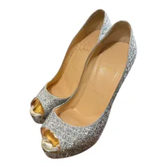 美品 Christian Louboutin クリスチャンルブタン オープントゥ ハイヒール グリッターパンプス サイズ38 約25cm シルバーカラー レディース 古着 中古 USED
