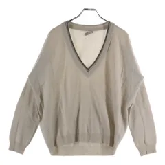 BRUNELLO CUCINELLI (ブルネロクチネリ) モニーレ装飾 シルク カシミヤ混 Vネック プルオーバー 長袖ニット セーター アイボリー