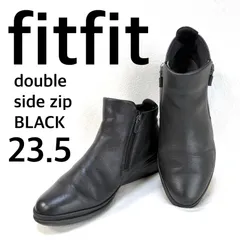 良品・23.5✨フィットフィット ウェッジソール ダブルサイドジップ ショート ブーツ レザー ブラック fitfit