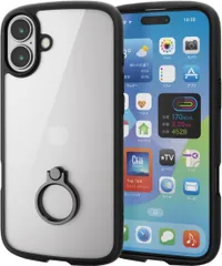 新品 エレコム iPhone 16 Plus ケース クリア 耐衝撃 衝撃吸収 リング付き ハイブリッド 軽量 ストラップホール付き 全周エアークッション ストラップホルダーシート付 TOUGH SLIM LITE ブラック PM-A24BTSLFCRBK