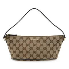 GUCCI グッチ GGキャンバス アクセサリーポーチ サブバッグ ハンドバッグ パーティーバッグ カーキベージュ ブルー ゴールド金具 07198