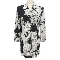 新品同様 LEONARD レオナールファッション フラワープリント カンカンストレッチ ロングジャケット サイズL ブラック レディース 古着 中古 USED