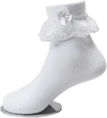 ゆがふ堂本舗 子供レース ソックス リボン 靴下 こども 通販 女の子 キッズ フォーマルソックス 20-22cm 白 1ペア (ホワイト)