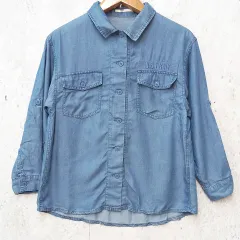 RETRO GIRL レトロガール シャツ デニム ミリタリー 英字 刺繍 羽織り トップス ブルー Mサイズ 〇◇
