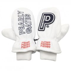 [Excellent Condition] Pearly Gates Mitten Gloves, White x Navy, Fleece, Logo Embroidery, Women's Golf Wear