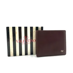 ■未使用同然■VALENTINO GARAVANI ヴァレンティノガラヴァーニ　ロゴ金具　二つ折り財布　レザー　本革　ブラウン　ゴールド金具　ユニセックス　メンズ　ビジネス　箱付き　ラグジュアリー　高級のサムネイル
