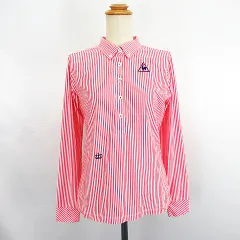 ルコックスポルティフ le coq sportif Golf Collection ポロシャツ 長袖 ボタンダウン ストライプ ロゴ ストレッチ L ピンク×ホワイト ※EKM