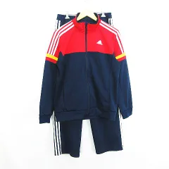 アディダス adidas セットアップ 上下 ジャージ ジャケット 長袖 ジップアップ パンツ ロング丈 ライン ロゴ L ネイビー×レッド×オレンジ スポーツウェア ※EKM