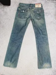 トゥルーレリジョン デニム ズボン スーパーT 白 スティッチ デニム パンツ 32