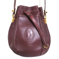 良品 Cartier カルティエ マストライン レザー 巾着 ショルダーバッグ ボルドー×ゴールド金具 レディース 古着 中古 USED