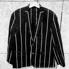 Patchy Cake Eater メンズ コットン ダブルストライプ 2B ビッグシルエット ジャケット ブラック M 【MN-70】 2000002408376のサムネイル