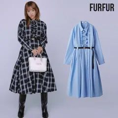 【SALE20%OFF】【即納】 ファーファー FURFUR ワンピース 25秋冬 ベルト付きフリルシャツワンピース 長袖 ロング丈 チェック ベルト付き rwfo254092
