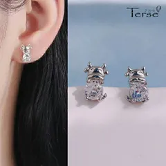 Terse 2021年の干支、丑をモチーフにしたCZダイヤピアス　にこにこ可愛い子牛ピアス　着ける人はもちろん、周りも思わずニッコリしてしまいそうな微笑んだ仔牛が特徴的なデザインです お正月 星座 牡牛座 おうし座 ミニチュア 個性的　 動物 sa0176as