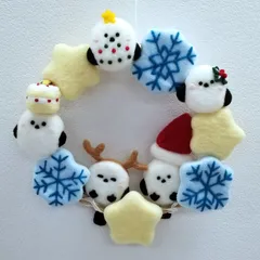 シマエナガたちのクリスマスリース 羊毛フェルト ハンドメイド oh-02487