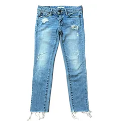 MOUSSY ダメージクロップド スキニー ブルー サイズ25 レディスS マウジー