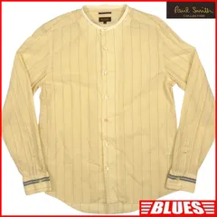 Paul Smith ポールスミス シャツ L メンズ 長袖 ベージュ アイボリー ストライプ ノーカラーシャツ ウール コットン 長袖シャツ ポールスミスコレクション ボタンシャツサイズL一覧←SEULB屋着古← TY4177
