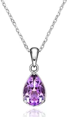 Cute jewelry　Mei Leaf 天然 アメジスト 紫水晶 しずく型 シルバー925 ネックレス (あずきチェーン)