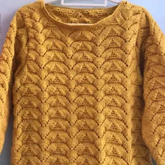 【福祉施設制作】全盲のU作　セーター　「葉っぱ模様のセーター（レディースMサイズ）」NO.4719　P（参）