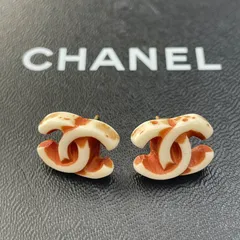 CHANEL シャネル　ココマークピアス　ロゴ　ホワイト×ブラウン　ヴィンテージ