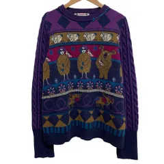美品 OLLEBOREBL ALBEROBELLO オレボレブラ アルベロベロ  ぶたさん ケーブルニットスリーブ セーター パープル レディース 古着 中古 USED