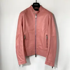 DSQUARED2 ディースクエアード レザーバイカージャケット S74AM1328 SY1491 シングルライダース 革ジャン 男女兼用 サイズ42 ピンク アウター A15381◆