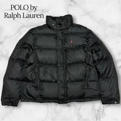 POLO by Ralph Lauren ポロバイラルフローレン 黒 ブラック ダウンジャケット LL XL 赤ポニー刺繍 スタンドカラー フルジップ スナップ 肉厚 ボリューム ダウンジャケット 防寒 防風 オーバーサイズ ビッグシルエット ハイネック 定番