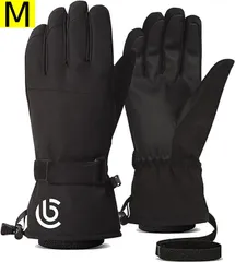 Arecom スキーグローブ Mサイズ　スノーボードグローブ スノボ 手袋 メンズ レディース 防水 防風 防寒 滑り止め タッチパネル対応 小物付 スキー スケート ハイキング 登山 アウトドア ブラック　黒　HXST 管理番号TN424AZT