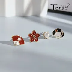 Terse お得なセットエナメル　ピアス 1セット(4点入:桜/扇/女の子/パール) さくら チェリーブロッサム フラワー 花 おうぎ 扇子 せんす 舞妓 お正月 着物 和服 和装 浴衣 京都 真珠 ミニ かわいい 日替わり プレゼント 入園式 se0184a