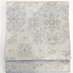 ［6246］袋帯 華紋吉祥文様 刺繍 銀糸 正絹 着物 フォーマル 逸品