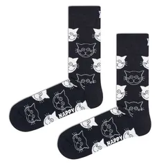 【新品・未使用】 ソックス メンズ happy socks ハッピーソックス 靴下 プレゼント おしゃれ クルー丈 くつ下 可愛い 綿混 カジュアル アニマル柄 キャット 猫 総柄 ブラック 黒 ギフト シューズ 26.0-29.5cm 10251509-98
