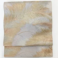 ［6253］袋帯 草木文様 金銀糸 六通 正絹 着物 シルバー 金