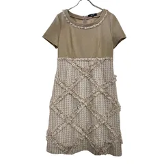 OG29 AGATE ワンピース　異素材ドッキング　半袖　ツィード　ブラウン系　レディース　11号