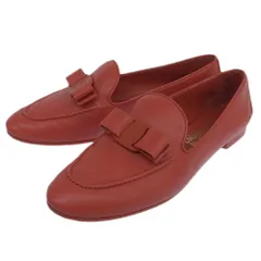 美品 Salvatore Ferragamo サルヴァトーレフェラガモ LESLEY レザー ヴァラリボン ローファー 6 1/2D 約23.5cm ブラウンレッド レディース 古着 中古 USED
