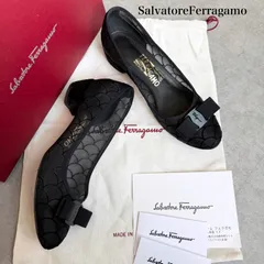 美品 SalvatoreFerragamo サルヴァトーレフェラガモ ヴァラリボン チュール スエード パンプス VARA 6 レディースシューズ 23.5cm L15
