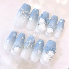 ネイルチップ オーダー バラ フレンチガーリー 韓国 量産型 ワンホン No.102現品♡量産型ワンホン韓国フレンチガーリーバラローズネイル