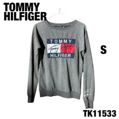 TOMMY HILFIGER グレー スウェット S ロゴ トレーナー 丸首 プルオーバー 秋冬 古着 TK11533