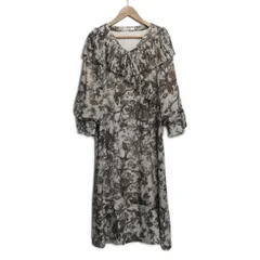 snidel(スナイデル) ワンピース サイズ0 XS レディース美品  - ベージュ×ダークブラウン×マルチ Vネック/長袖/ロング/花柄/プリーツ