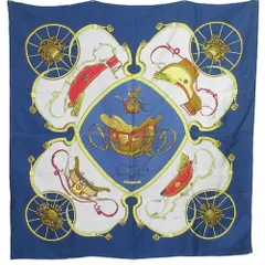 良品 HERMES エルメス カレ90 SPRINGS スプリング シルク 大判スカーフ ネイビー レディース 古着 中古 USED